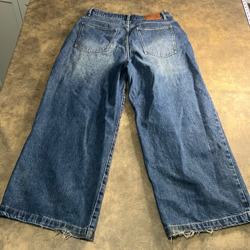 Baggy Wide Leg Jeans Size L Blue High Rise Streetwear Unisex 38x30 BaggyClothing